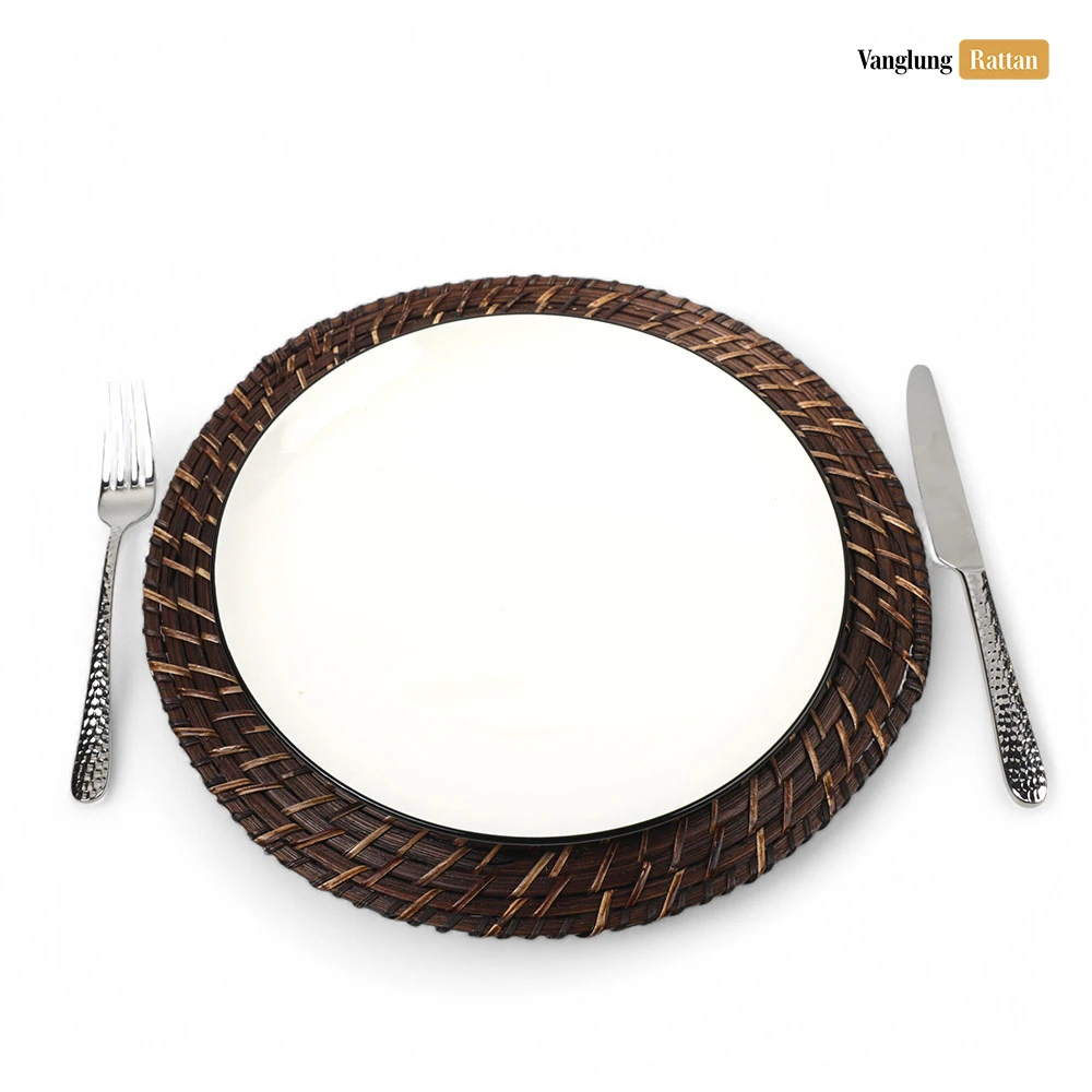 Rattan Export Dark Brown Handicraft Bamboo Rattan Charger Underplate - REX-UP051082