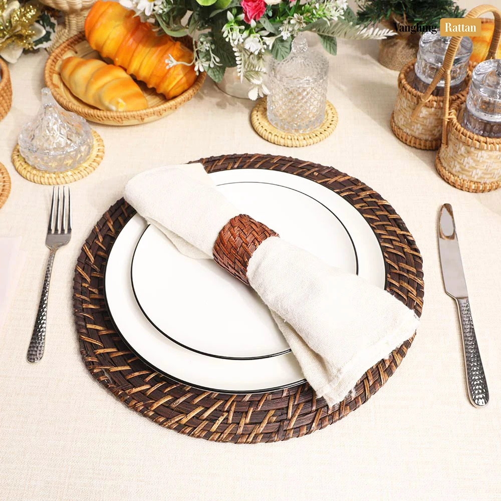 Rattan Export Black Handicraft Bamboo Rattan Charger Underplate - REX-UP051072