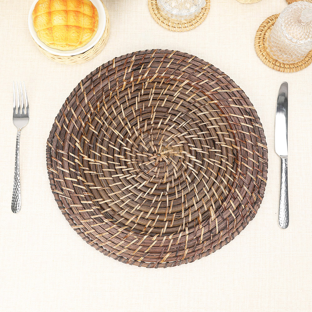 Rattan Export Black Handicraft Bamboo Rattan Charger Underplate - REX-UP051072