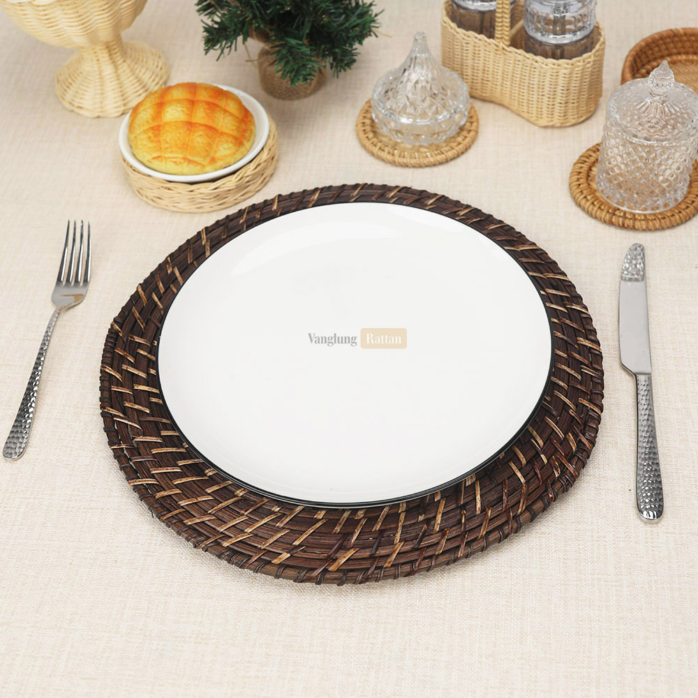 Rattan Export Black Handicraft Bamboo Rattan Charger Underplate - REX-UP051072