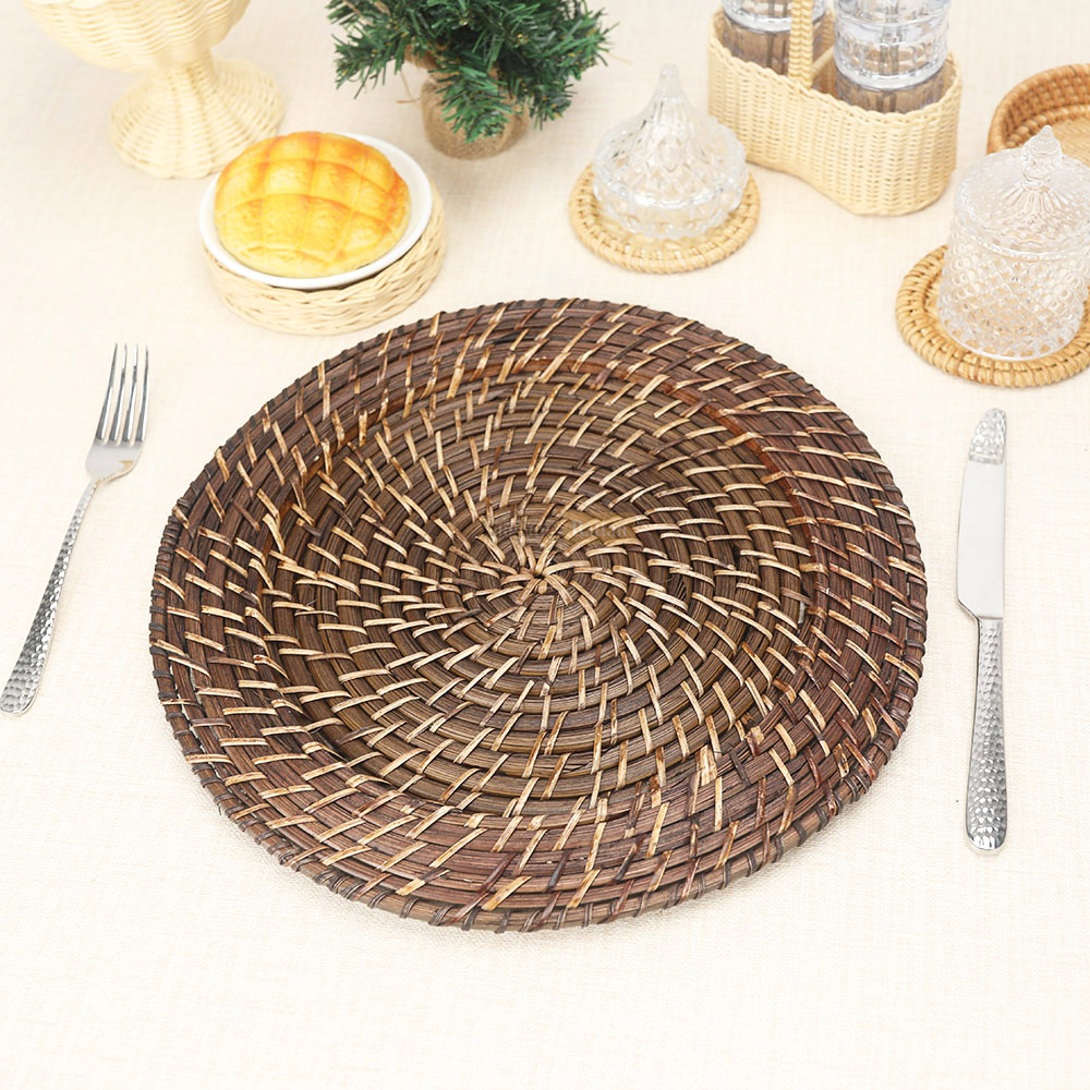 Rattan Export Black Handicraft Bamboo Rattan Charger Underplate - REX-UP051072