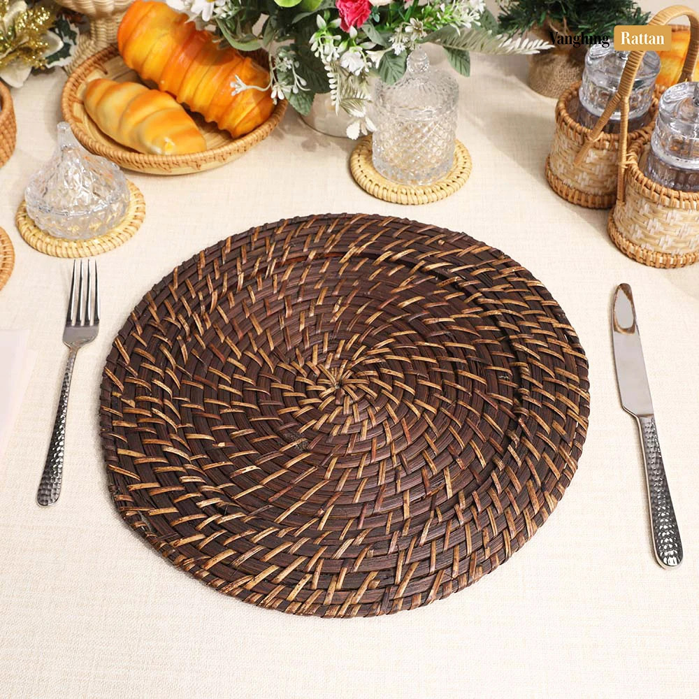 Rattan Export Black Handicraft Bamboo Rattan Charger Underplate - REX-UP051072