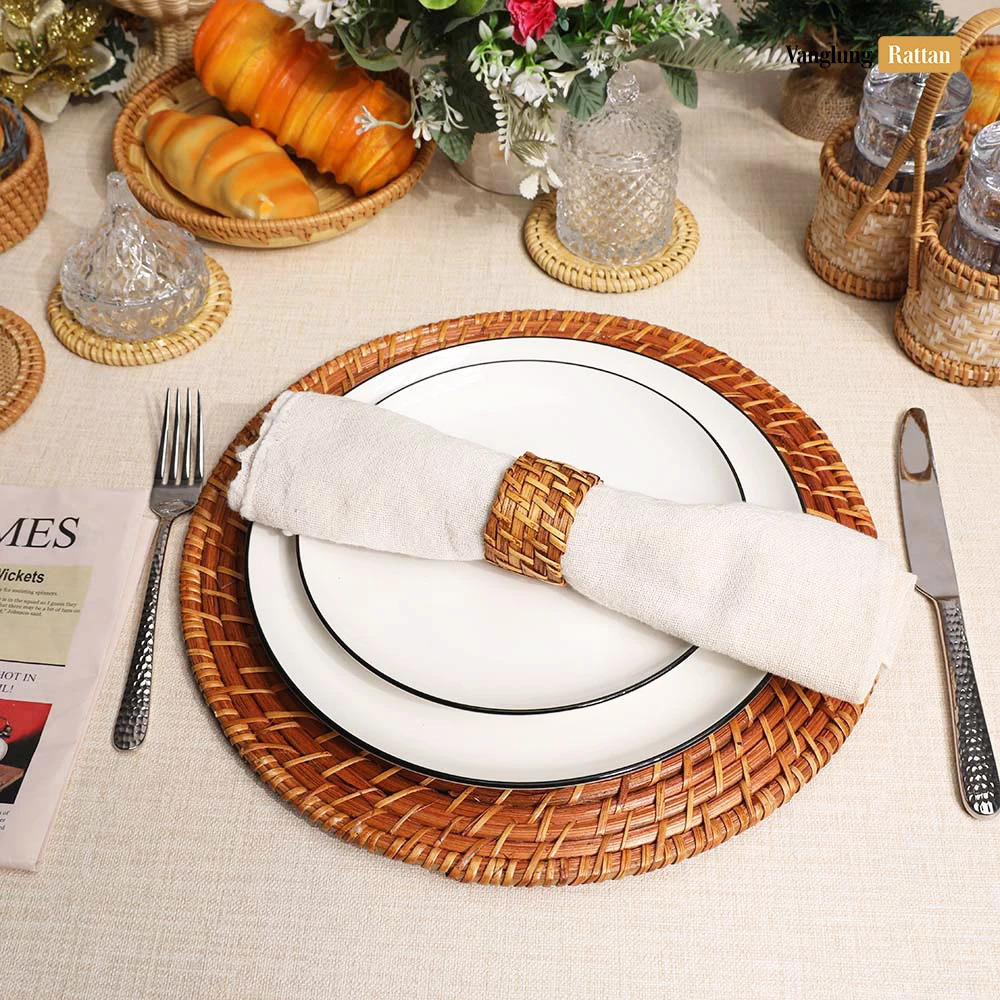 Rattan Export High Quality Round Bamboo Rattan Charger Underplate - REX-UP051022