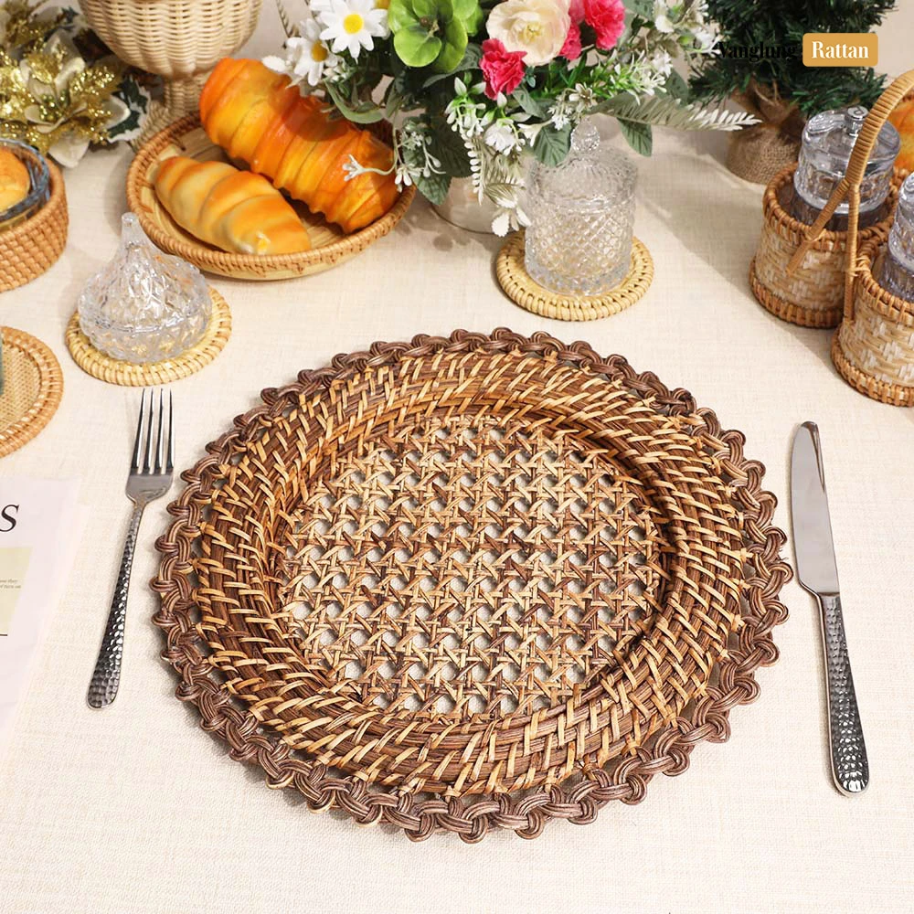 Rattan Export Flower Shape Handicraft Bamboo Rattan Charger Underplate - REX-UP051011