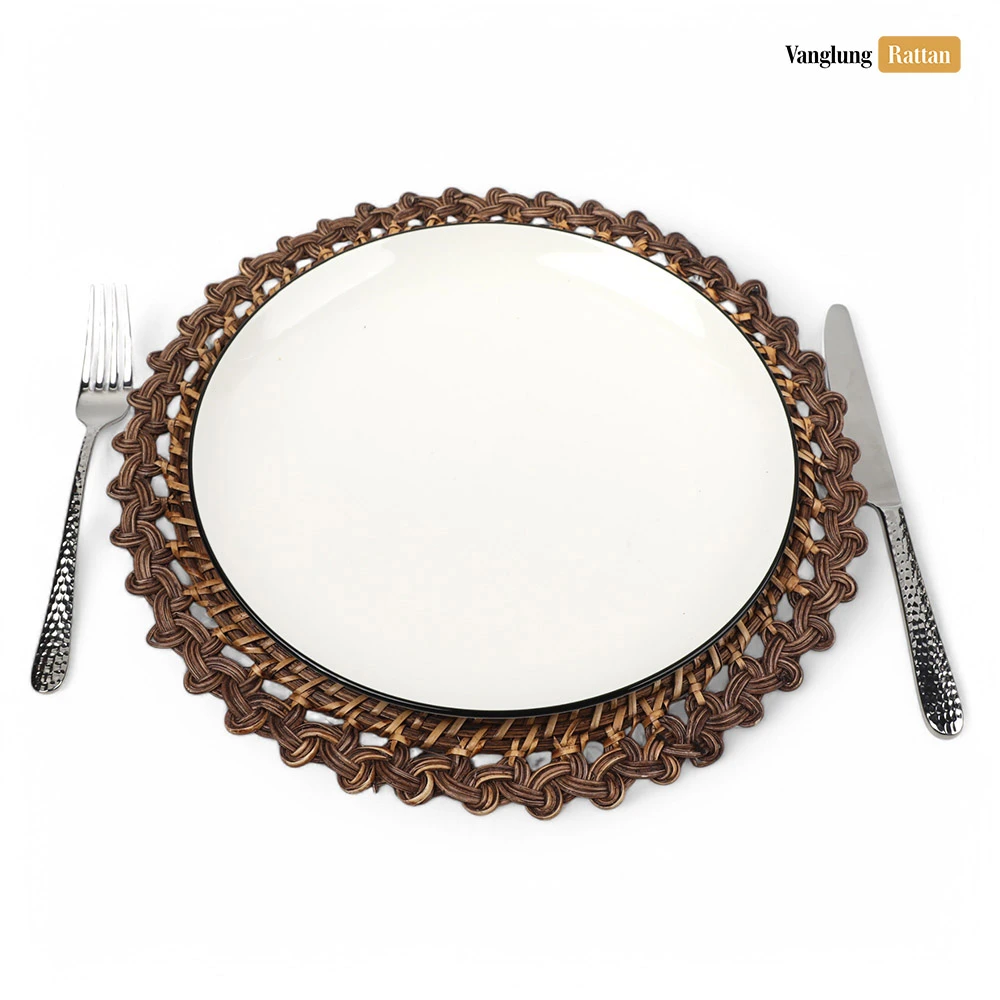 Rattan Export Flower Shape Handicraft Bamboo Rattan Charger Underplate - REX-UP051011