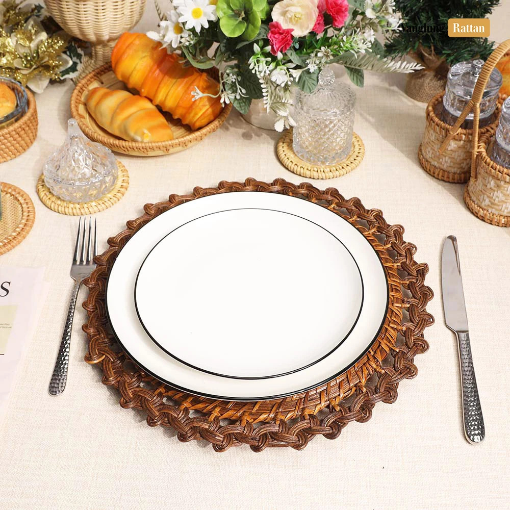 Rattan Export Creative Flower Shape Bamboo Rattan Charger Underplate - REX-UP051012