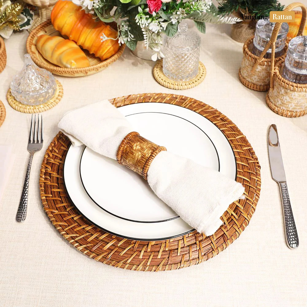 Rattan Export Round Handicraft Bamboo Rattan Charger Underplate - REX-UP051002