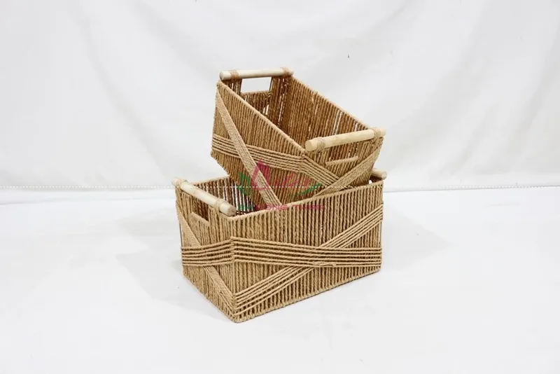 Rattan Export Eco-Friendly Paper Rope Storage Basket with Handles - REX-CH4441A-2BR