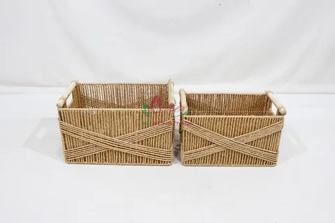 Rattan Export Eco-Friendly Paper Rope Storage Basket with Handles - REX-CH4441A-2BR