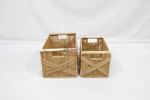 Rattan Export Eco-Friendly Paper Rope Storage Basket with Handles - REX-CH4441A-2BR