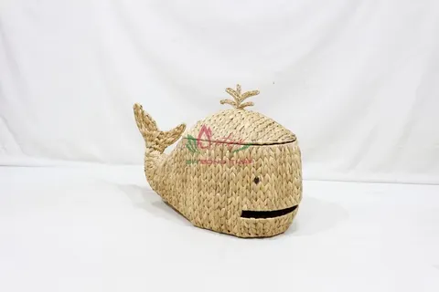 Rattan Export Handwoven Whale Shaped Basket – Natural Water Hyacinth Storage Bin - REX-SD10773A-1NA