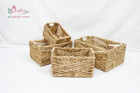 Rattan Export Natural Woven Water Hyacinth Basket Multipurpose Organizer and Decorative by - REX-SD20148B-4NA