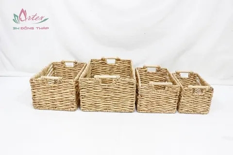 Rattan Export Natural Woven Water Hyacinth Basket Multipurpose Organizer and Decorative by - REX-SD20148B-4NA