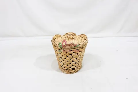 Rattan Export Eco-Friendly Water Hyacinth Basket – Handmade Basket with Lid & Plastic Pot Inside - REX-SD20591A-2-2NA