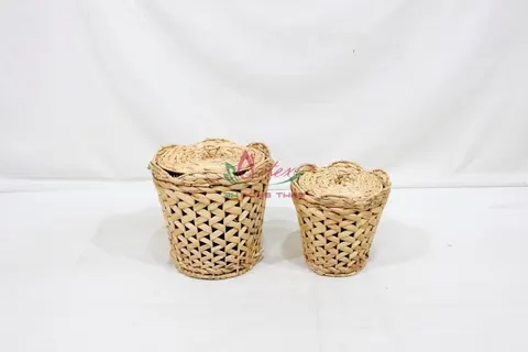 Rattan Export Eco-Friendly Water Hyacinth Basket – Handmade Basket with Lid & Plastic Pot Inside - REX-SD20591A-2-2NA