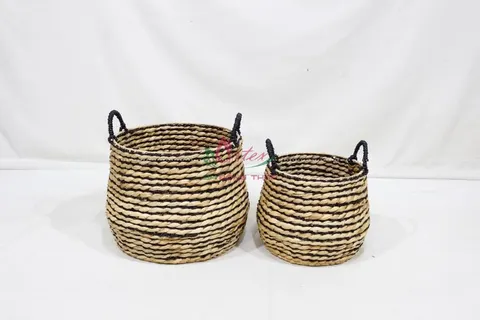 Rattan Export Natural Handwoven Water Hyacinth Basket – Laundry & Planter Bin - REX-SD20603C-2MC