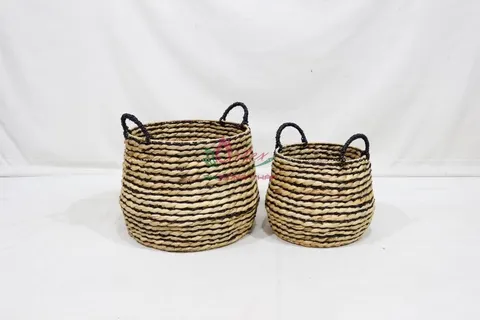 Rattan Export Natural Handwoven Water Hyacinth Basket – Laundry & Planter Bin - REX-SD20603C-2MC