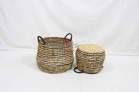 Rattan Export Natural Handwoven Water Hyacinth Basket – Laundry & Planter Bin - REX-SD20603C-2MC