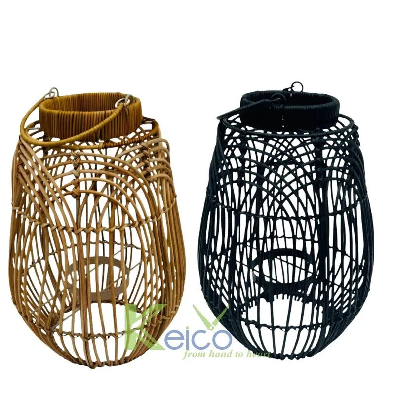 Rattan Export Rattanlaterne mit Griff, handgefertigt in Schwarz und Natur 8423091614 - REX-8423091614-1