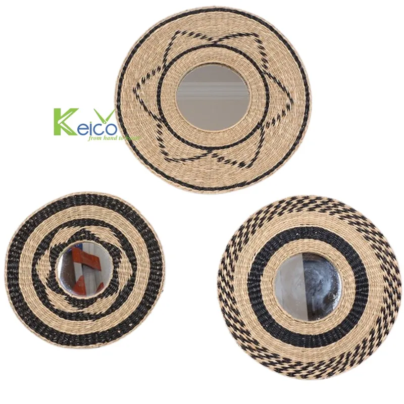 Rattan Export Specchio da parete rotondo intrecciato in erba marina - REX-K2393001