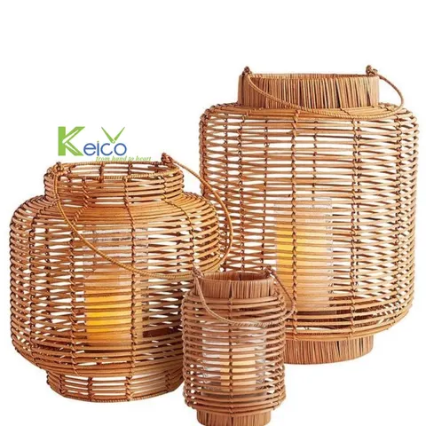 Rattan Export Brown Handwoven Rattan Lantern With Handle, Customize Size KC23103102 - REX-8423091614-1-1