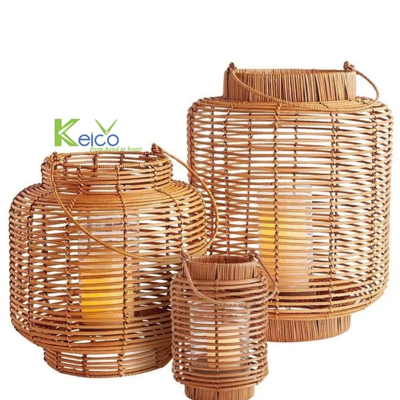 Rattan Export Lanterna in rattan marrone intrecciata a mano con manico, misura personalizzabile KC23103102 - REX-8423091614-1-1