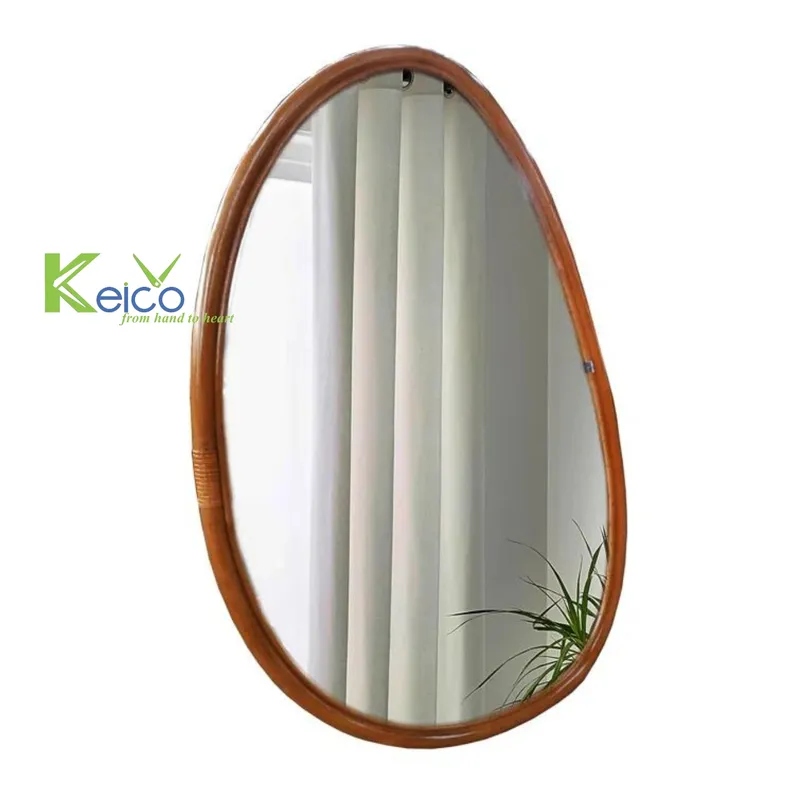 Rattan Export Brown Rattan Wall Mirror, Irregular Curve 202309211989 - REX-8423082512-1