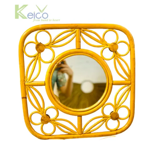 Rattan Export Rattan Flower Square Wall Mirror, Hanging Wall Decor - REX-8423091312