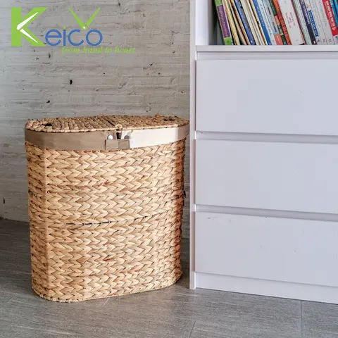 Rattan Export Cesta de ropa de jacinto de agua con 2 compartimentos, venta al por mayor - REX-8423072152