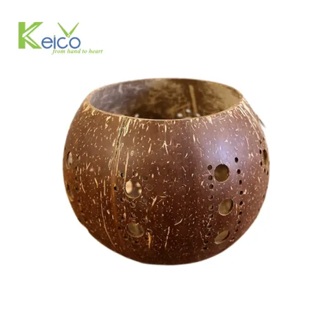 Rattan Export Coconut hand cut pattern candle holder made in Vietnam - REX-8423062711