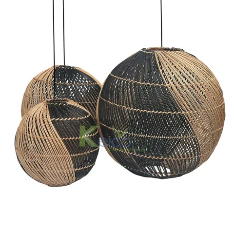 Rattan Export 3 Big Sizes Round Rattan Pendant Light With Mix Black and Natural Color - REX-241015