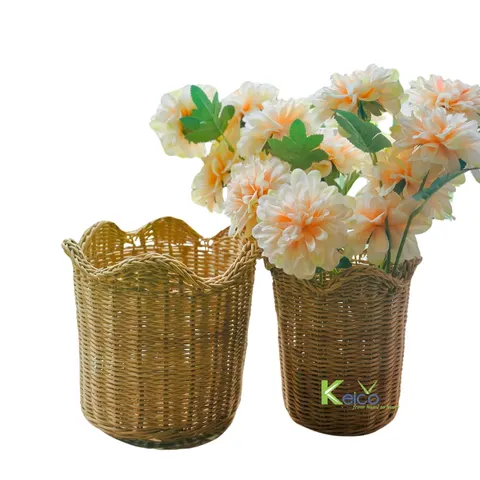 Rattan Export Niedliche Rattanvase oder Rattankorb mit geschwungenen Rändern, 2 Größen - REX-8423150836-1-1-1