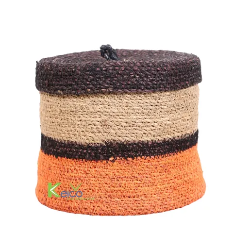 Rattan Export Exklusives neues Design 2024: Farbenfroher Seegras-Aufbewahrungskorb mit Deckel - REX-K2392502-1-1-1