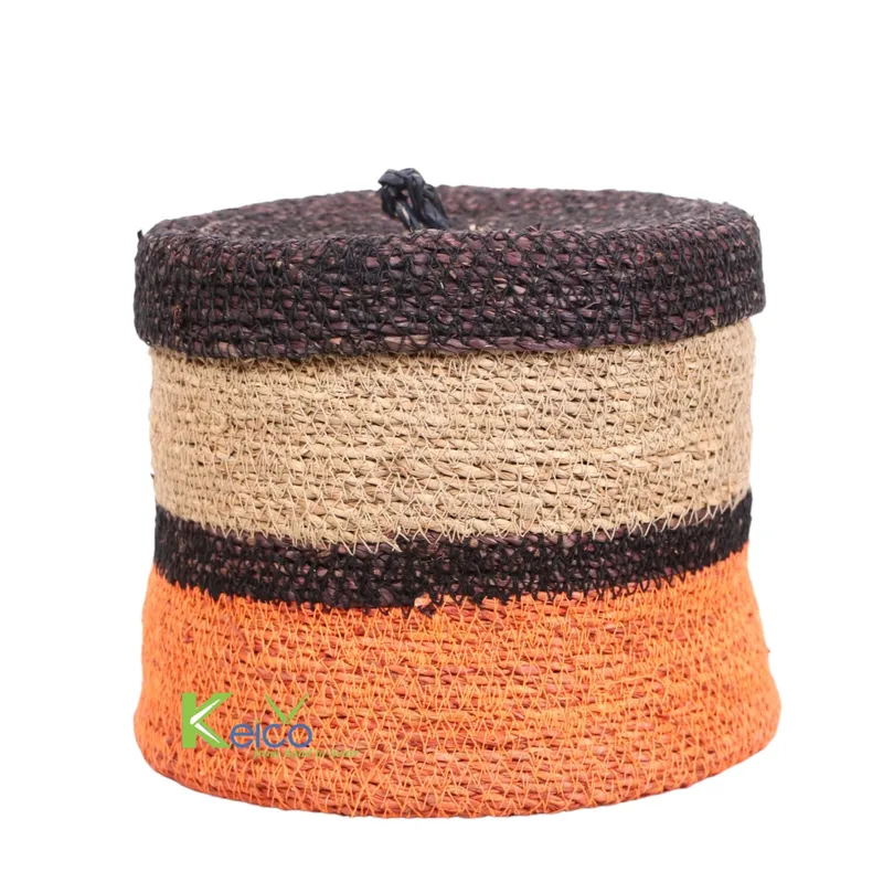 Rattan Export Exklusives neues Design 2024: Farbenfroher Seegras-Aufbewahrungskorb mit Deckel - REX-K2392502-1-1-1