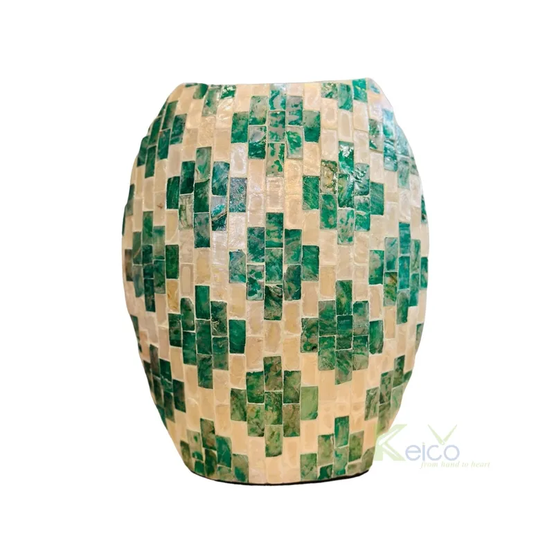 Rattan Export Mother of Pearl Vase, Flower Plant Holder, Creative Handmade - REX-8423091415-2