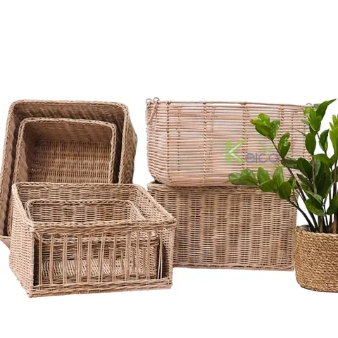 Rattan Export Nueva colección Navidad 2024 – Cesta de almacenamiento gris y blanca - REX-K2392502-1-2-1-1