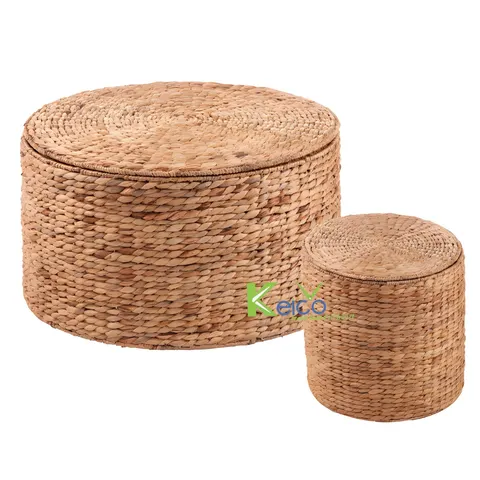 Rattan Export New Outdoor Collection Set 2 Pieces Water Hyacinth Rustic Pouf from Vietnam - REX-8423072107-1