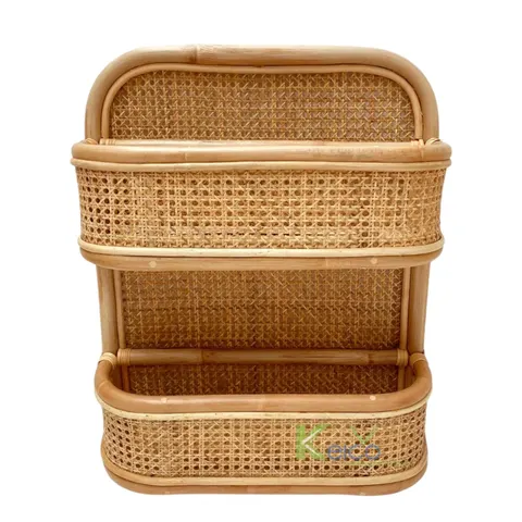Rattan Export Vintage Rattan and Rattan Webbing Magazine Rack Holder / Book Hanging Shelves - REX-K23102303-2