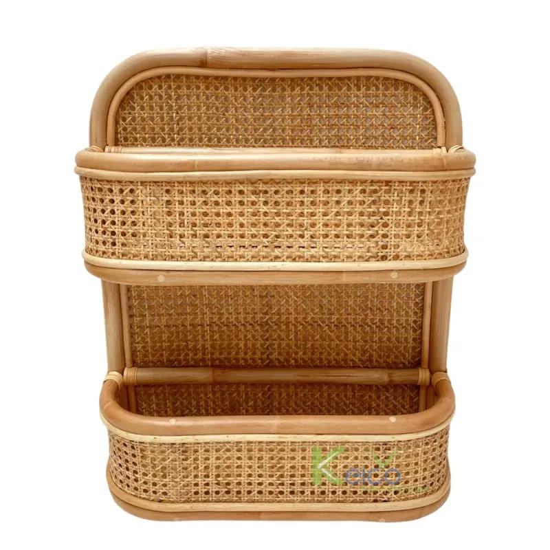 Rattan Export Portariviste/scaffale libri sospeso vintage in rattan e rete di rattan - REX-K23102303-2