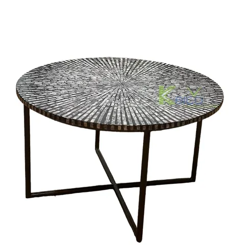 Rattan Export Mesa auxiliar de nácar negro de lujo, producto artesanal - REX-BKHTR2422127-1-1