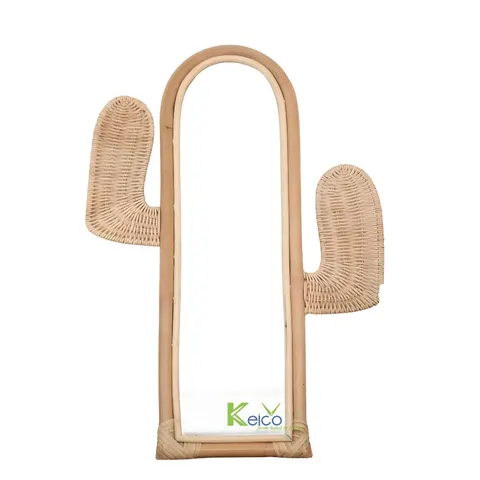 Rattan Export Special Design Cactus Rattan Mirror Wall Hanging Decoration, Natural Color - REX-8423091313-1-1