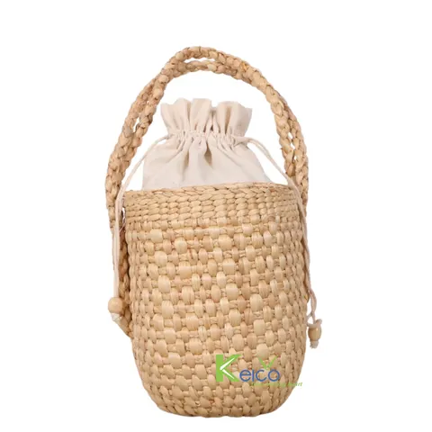 Rattan Export Cute Water Hyacinth Bag With Handle and White Linen Inside For Girls From Vietnam - REX-K2310302-2-1
