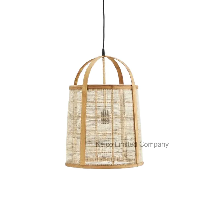 Rattan Export Linen bamboo ceiling lamp Ø33xH47cm handmade - REX-DVT242151110