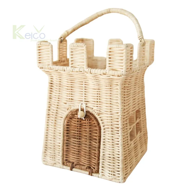 Rattan Export Bolso o cesta castillo para niños de mimbre blanco y marrón de nuevo diseño con asa KC24012501 - REX-K2310302-2