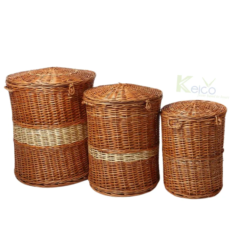 Rattan Export Neu gestaltete Rattan-Wäschekörbe 2024 mit Deckeln, 3 Größen aus Vietnam KC24012401 - REX-K23102501-1