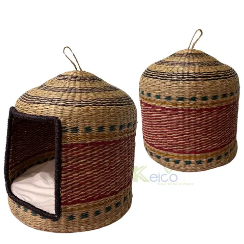 Rattan Export Colorful Round Seagrass Pet House Eco-friendly and Safe For Pets K24010103 - REX-K2392303-1
