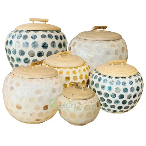 Rattan Export High Quality Decorative and Storage Bamboo and Mother of Pearl Jar With Lid - REX-KC23122105
