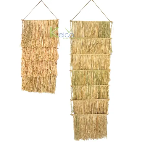 Rattan Export Eco-friendly Seagrass layered wall hanging with round wooden beads made in Vietnam KC23120502 - REX-KC23112101-1