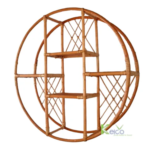 Rattan Export Best Items Round Rattan Hanging Shelf for Wall Decoration with Natural Color KC23120401 - REX-2308311993-1