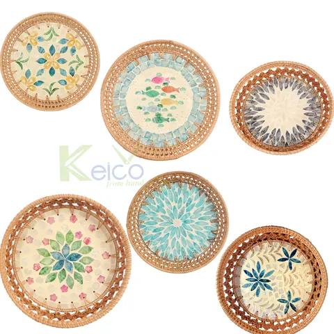 Rattan Export Colored rattan mix mother of pearl dish/ wall decoration made in Vietnam KC23113001 - REX-8423071719-1